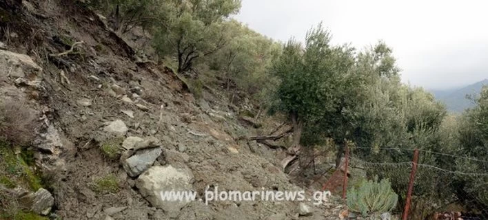 Λέσβος: Νέες κατολισθήσεις στο Πλωμάρι -Εκλεισε ο δρόμος από τους βράχους (βίντεο)